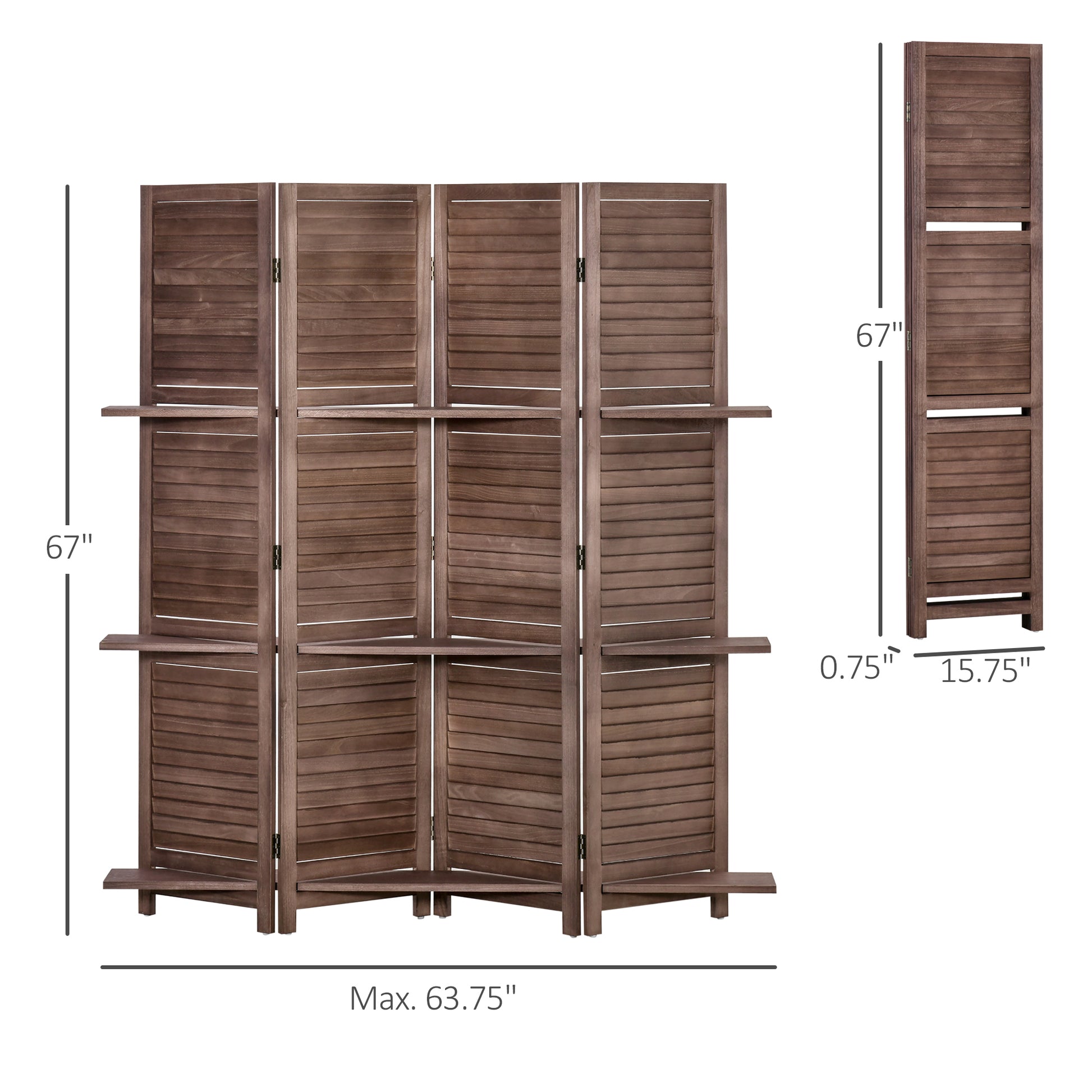 HOMCOM 4 Panel Folding Room Divider, 5.6 Ft natural-wood