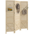 HOMCOM 3 Panel Pegboard Display Room Divider, 4.7' natural-wood