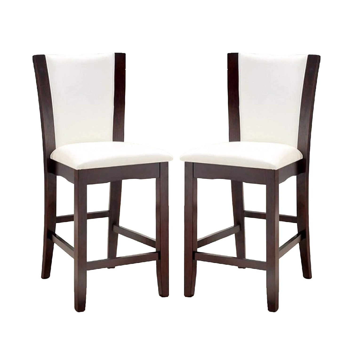 Set of 2 Padded White Leatherette Counter Height solid-white-dining room-dining chairs-faux