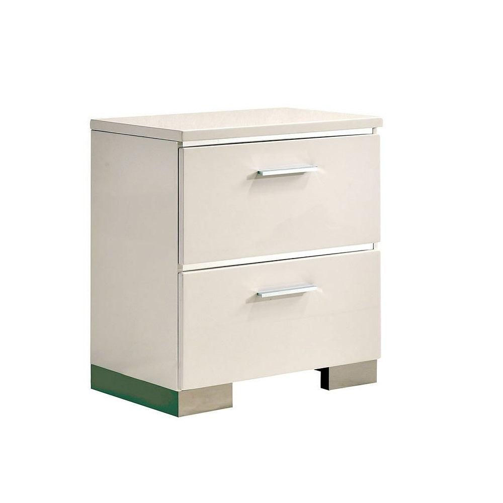 Contemporary 1pc Nightstand White Color High Gloss white-2 drawers-bedroom-bedside