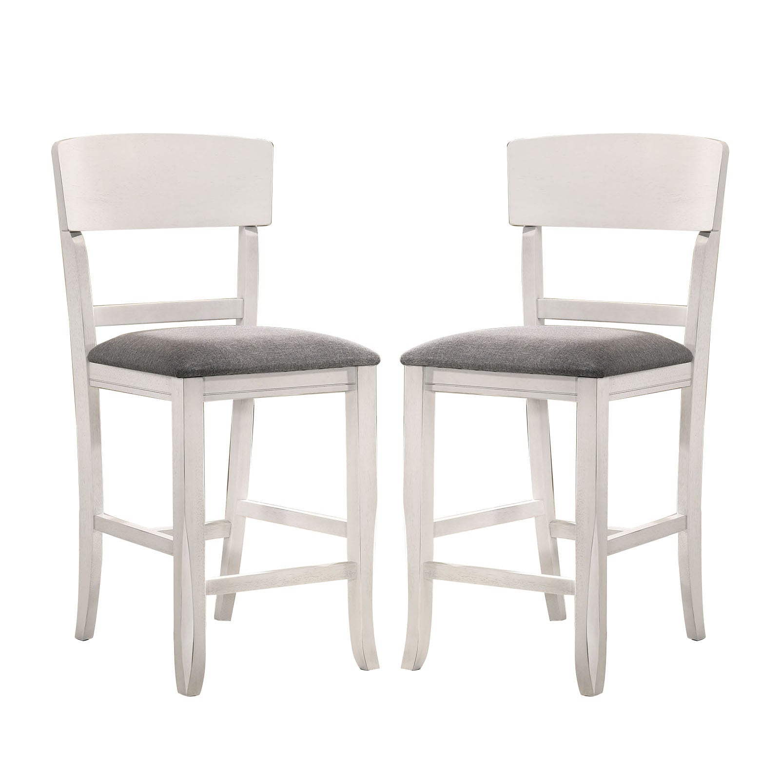 Set of 2 Fabric Padded Counter Height Chairs in White solid-white-dining room-dining chairs-wood+fabric