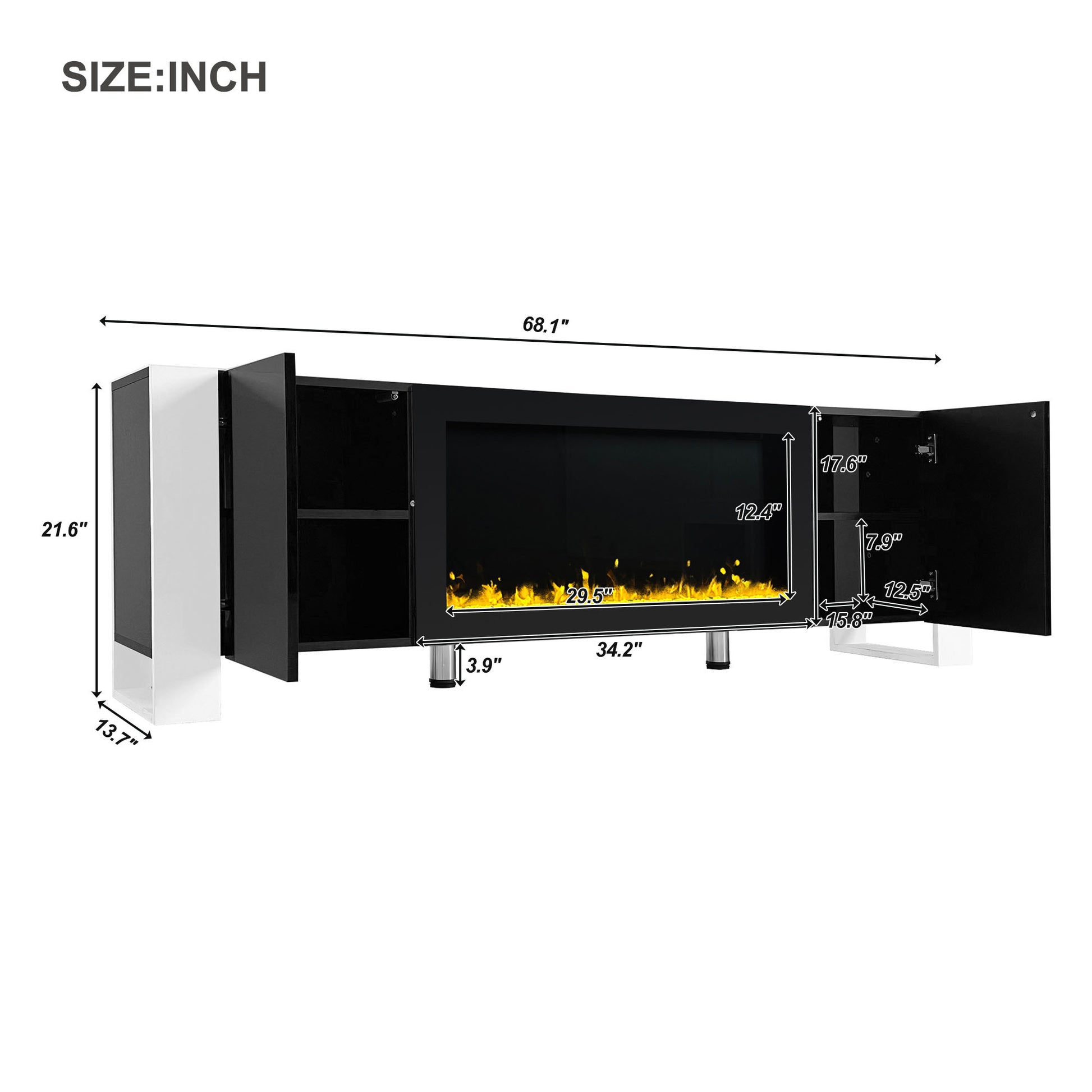 ON TREND Modern TV Stand with 34.2" Non heating black-primary living space-70-79 inches-70-79