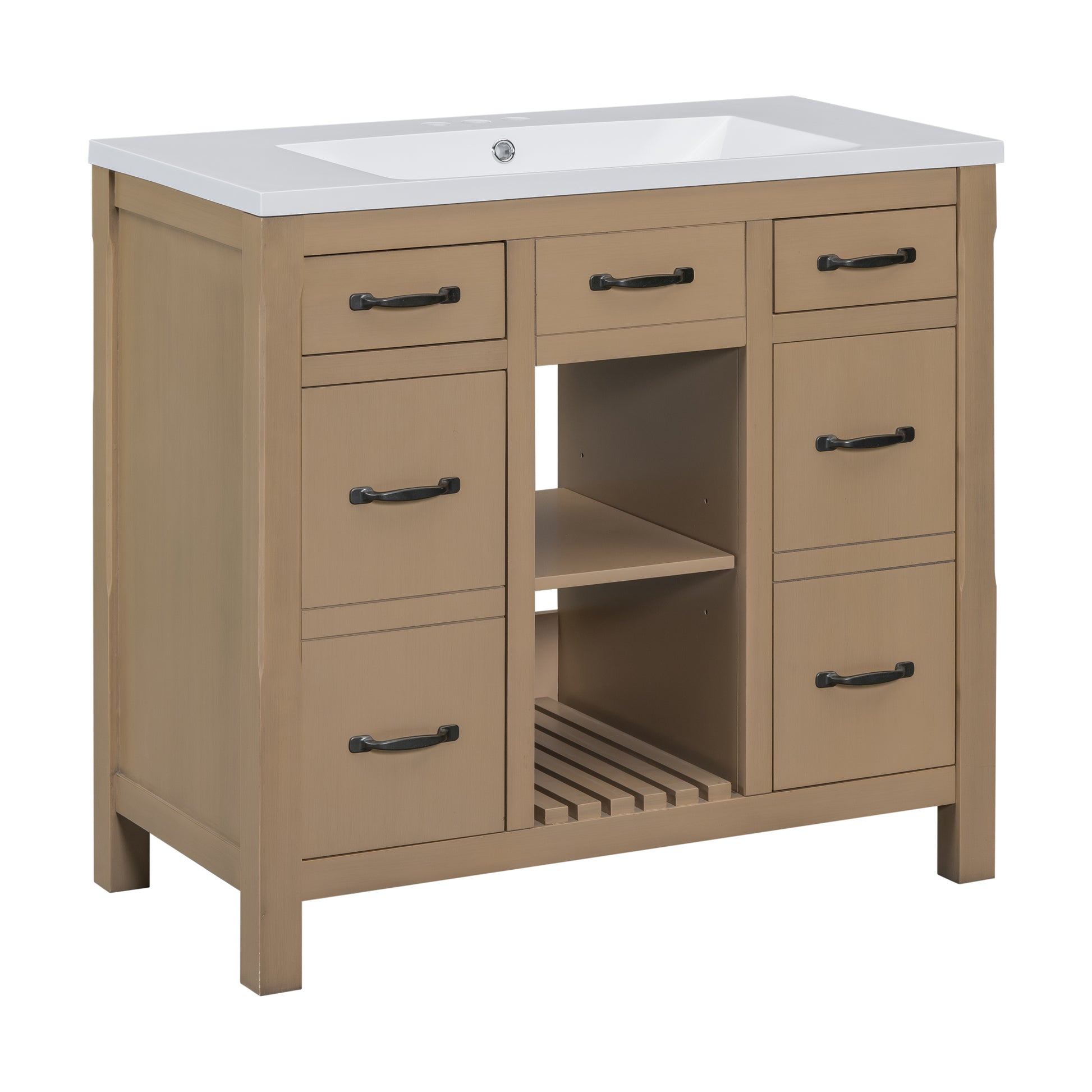 36''Bathroom Vanity with Undermount Sink,Modern 2-wood-2-2-adjustable