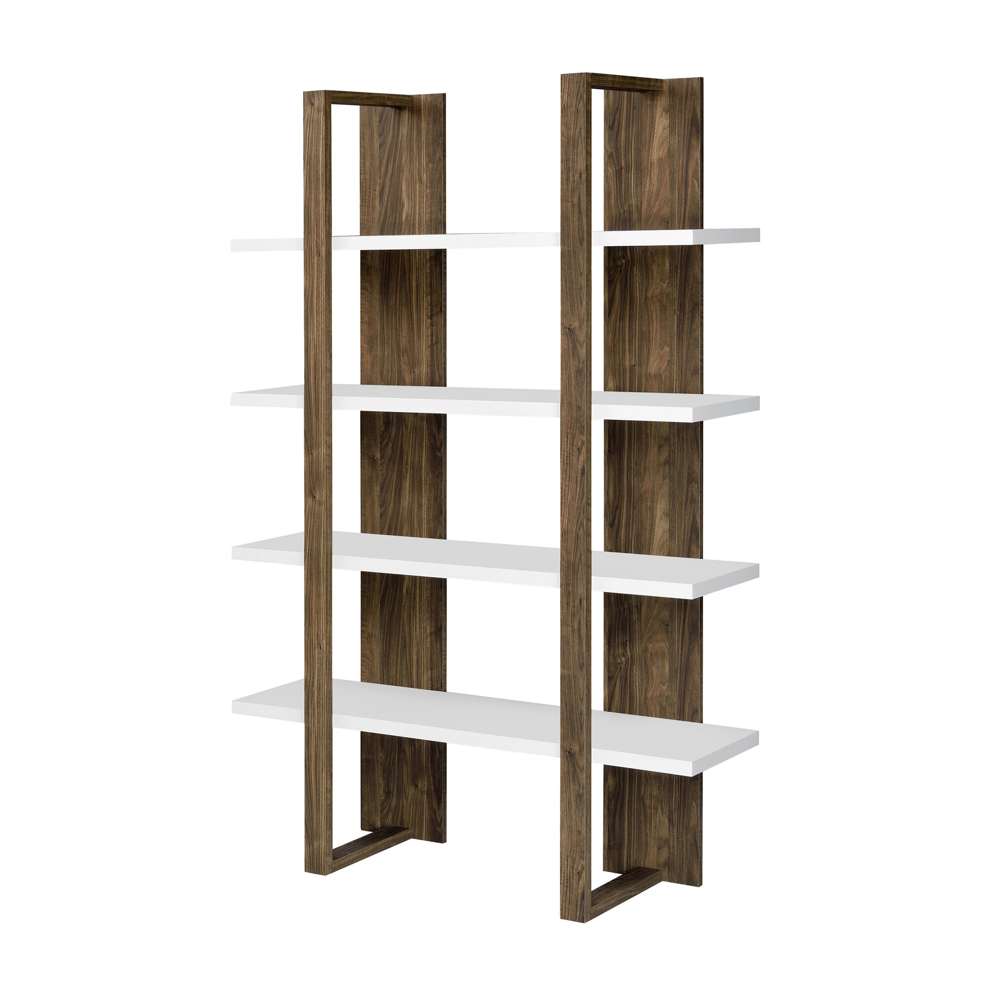 Aged Walnut and White 4 Shelf Bookcase 4-brown-brown-etagere-vertical-primary living