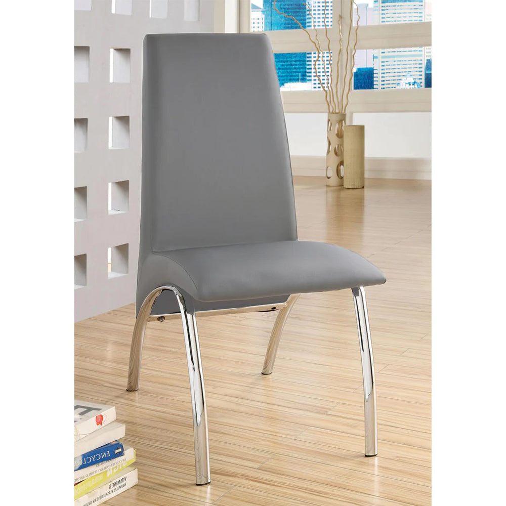 Set of 2 Padded Gray Leatherette Side Chairs in Chrome solid-gray-dining room-side chair-faux leather