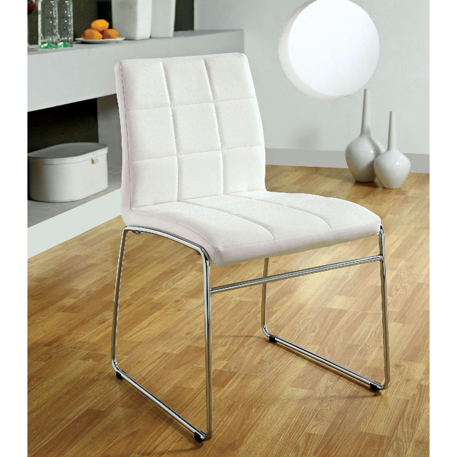 Set of 2 Leatherette Upholstered Side Chairs in White solid-white-dining room-metal