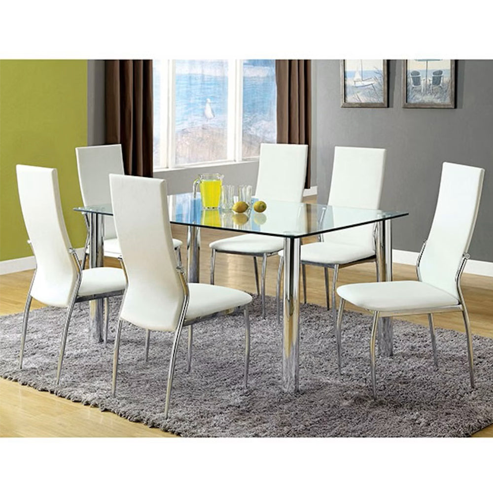 Set of 2 Padded White Leatherette Dining Chairs in solid-white-dining room-dining chairs-faux