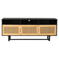 Retro Rattan Console Table 3 door TV Stand Media espresso-mdf