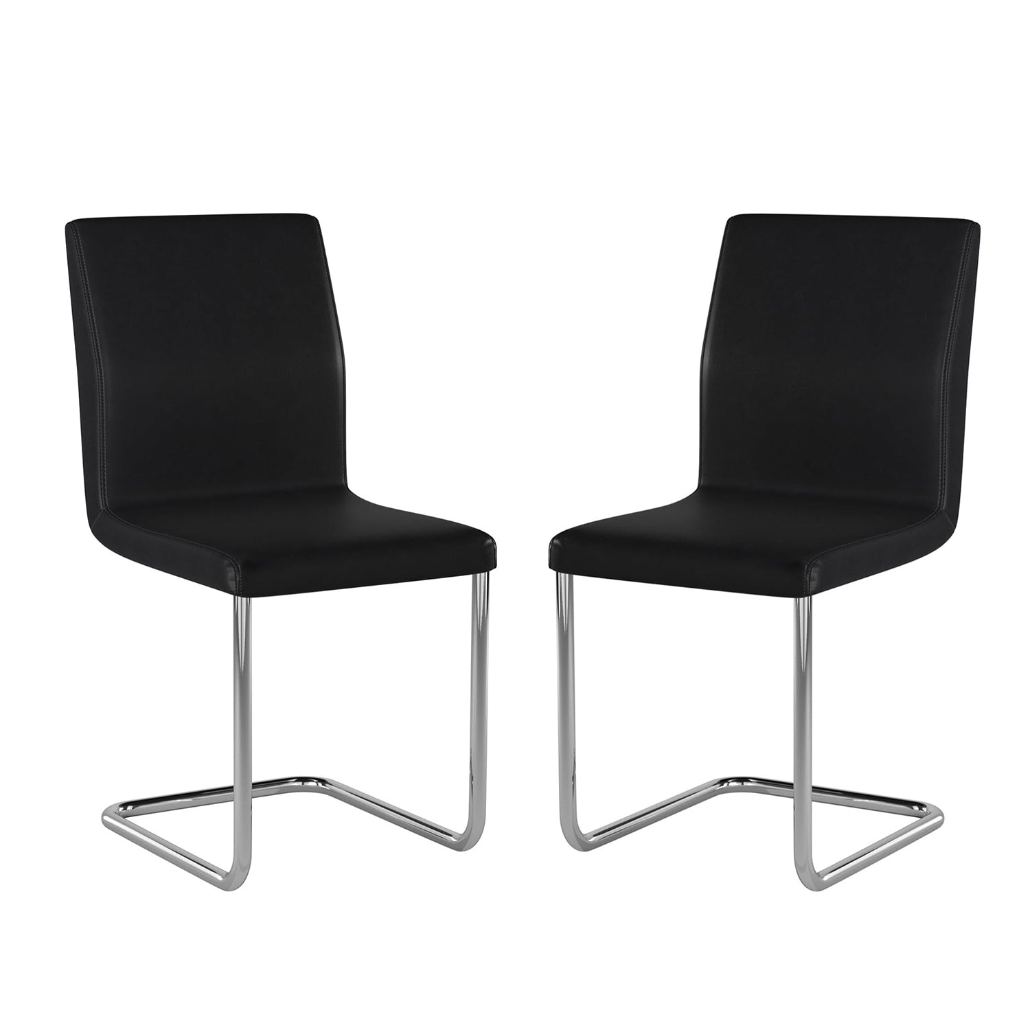 Set of 2 Padded Leatherette Side Chairs with L Shape solid-black-dining room-dining chairs-faux