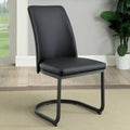 Set of 2 Padded Black Leatherette Side Chairs in Dark solid-black-dining room-dining chairs-faux