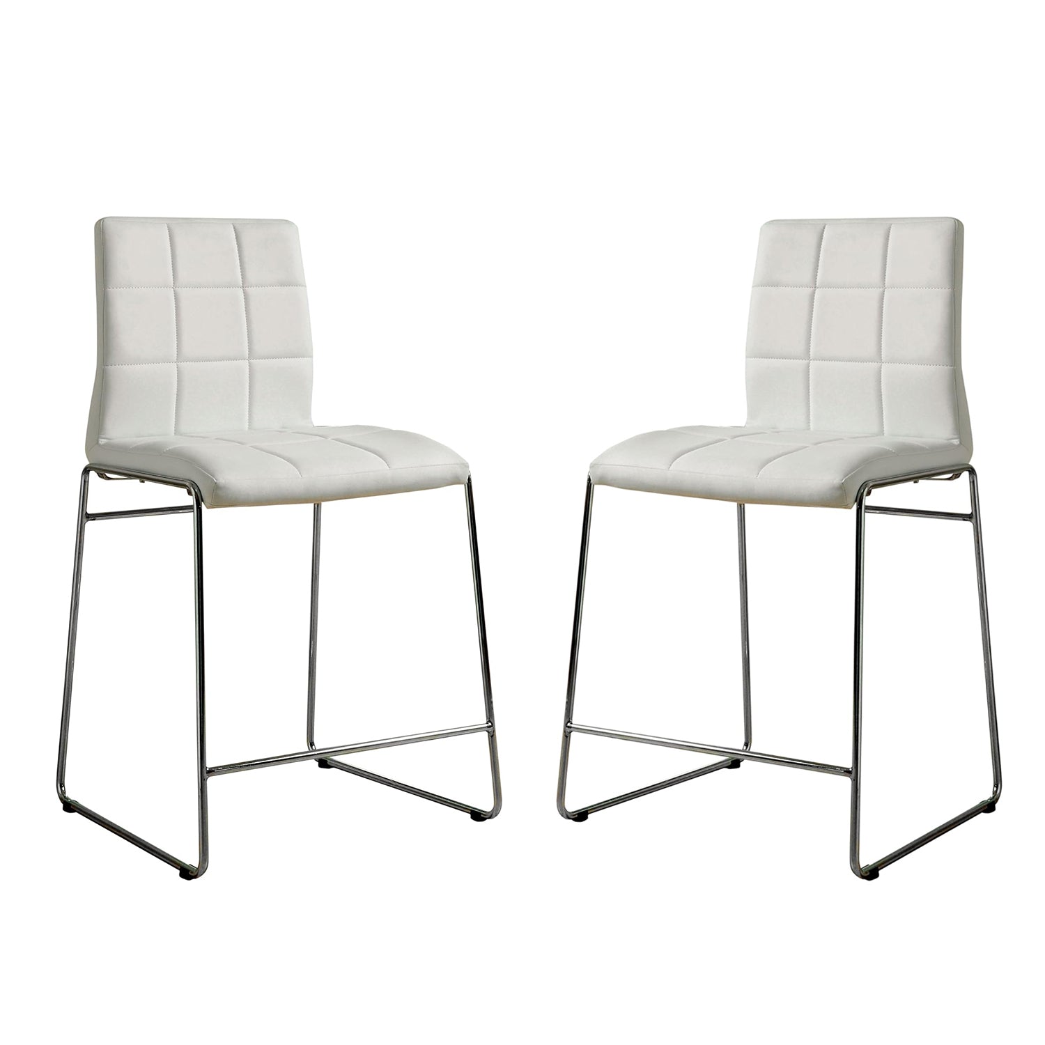 Set of 2 Leatherette Upholstered Counter Hight Chairs solid-white-dining room-side chair-faux leather