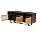 Retro Rattan TV Stand 3 door Media Console with walnut-mdf