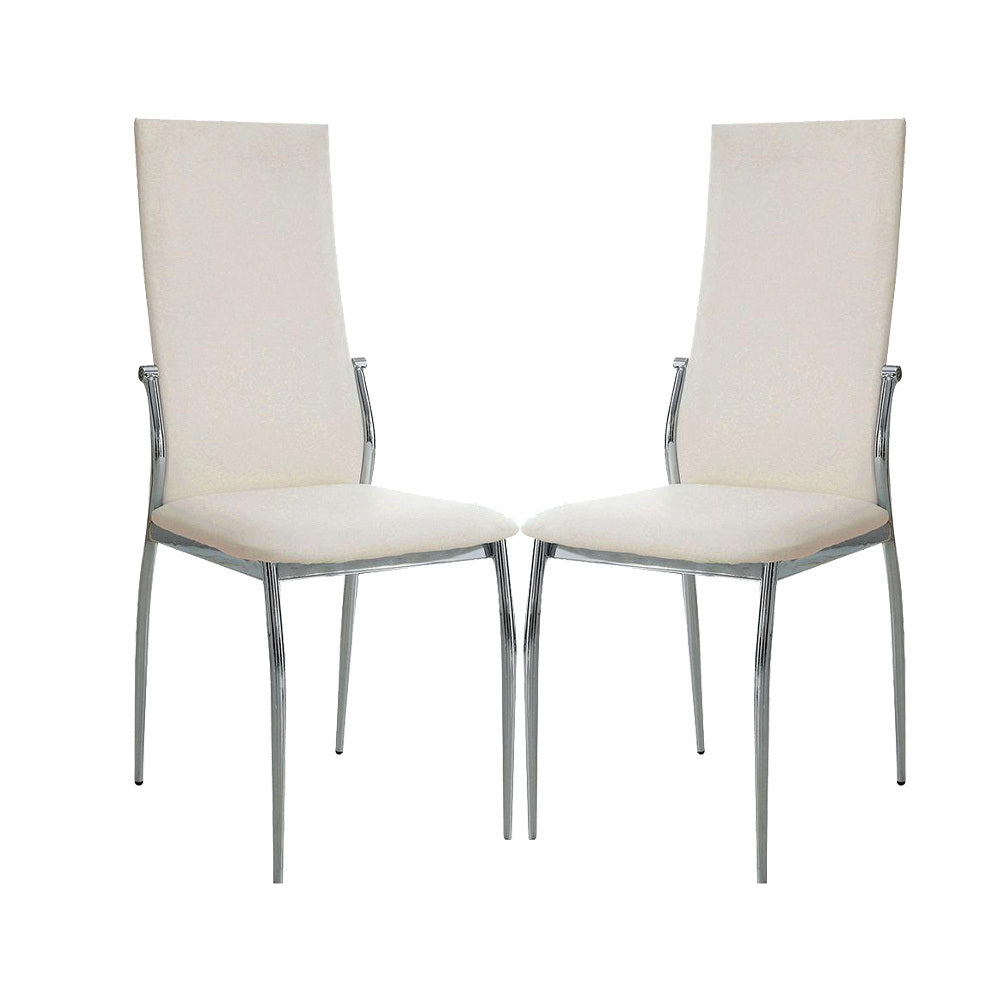 Set of 2 Padded White Leatherette Dining Chairs in solid-white-dining room-dining chairs-faux