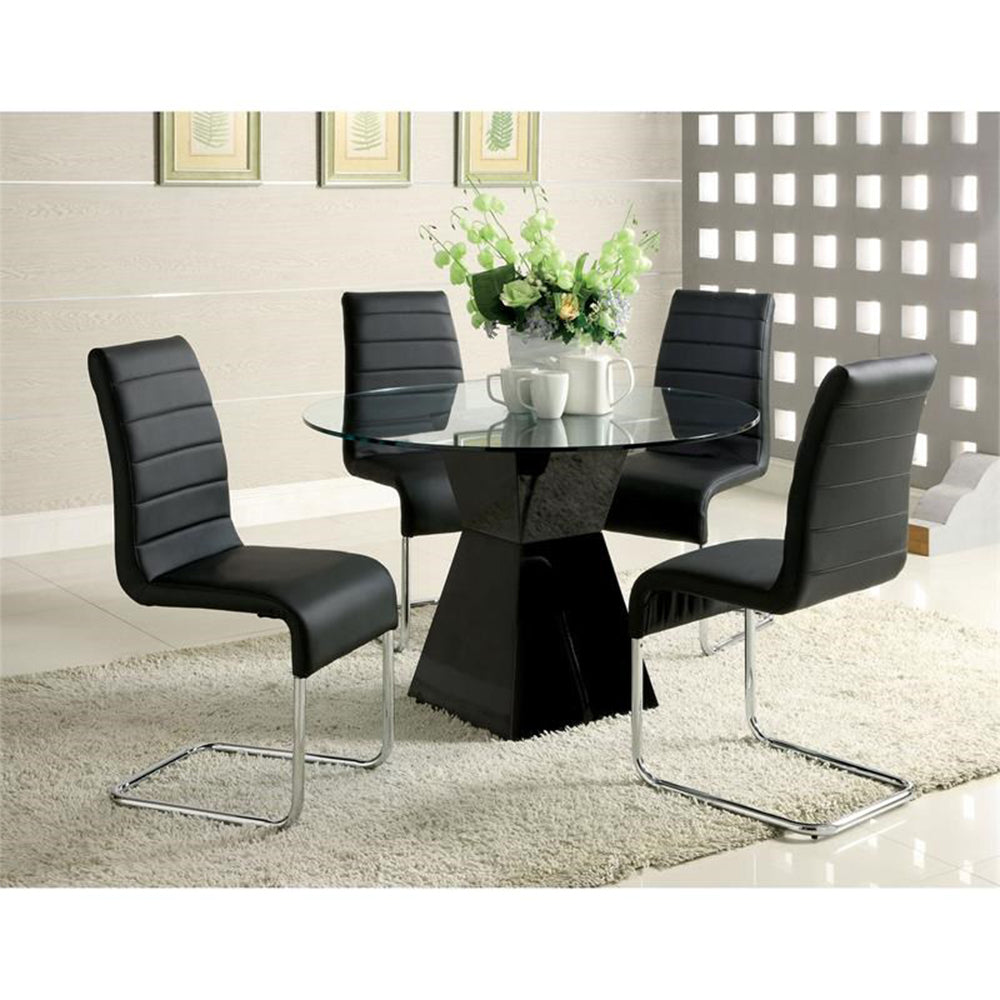 Set of 2 Padded Leatherette Side Chiars in Black and solid-black-dining room-side chair-faux leather