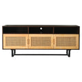 Retro Rattan TV Stand 3 door Media Console with walnut-mdf