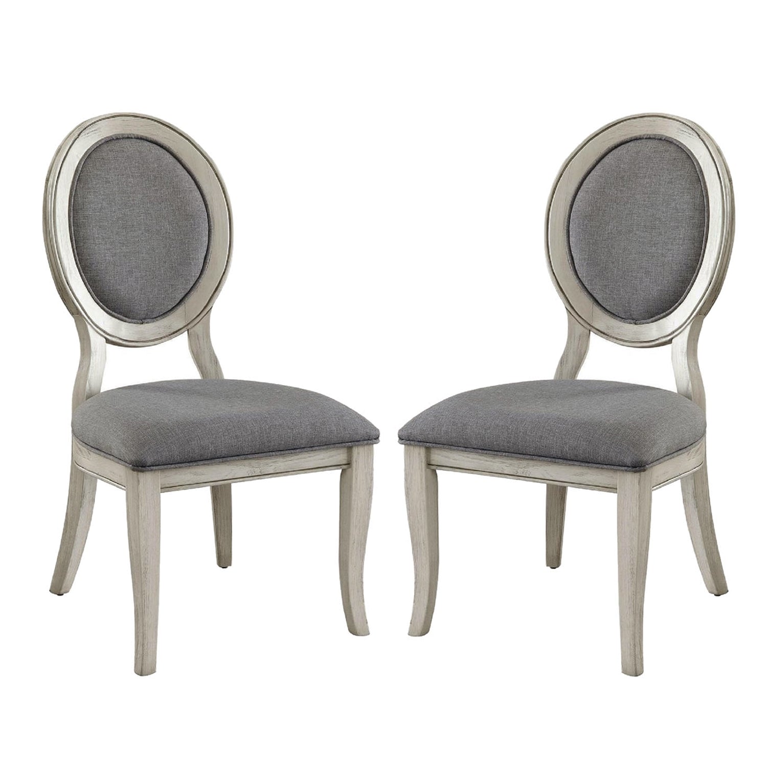 Set of 2 Padded Gray Fabric Dining Chairs in Antique solid-antique white-dining room-dining