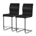 Set of 2 Padded Leatherette Dining Chairs in Black and solid-chrome-dining room-metal