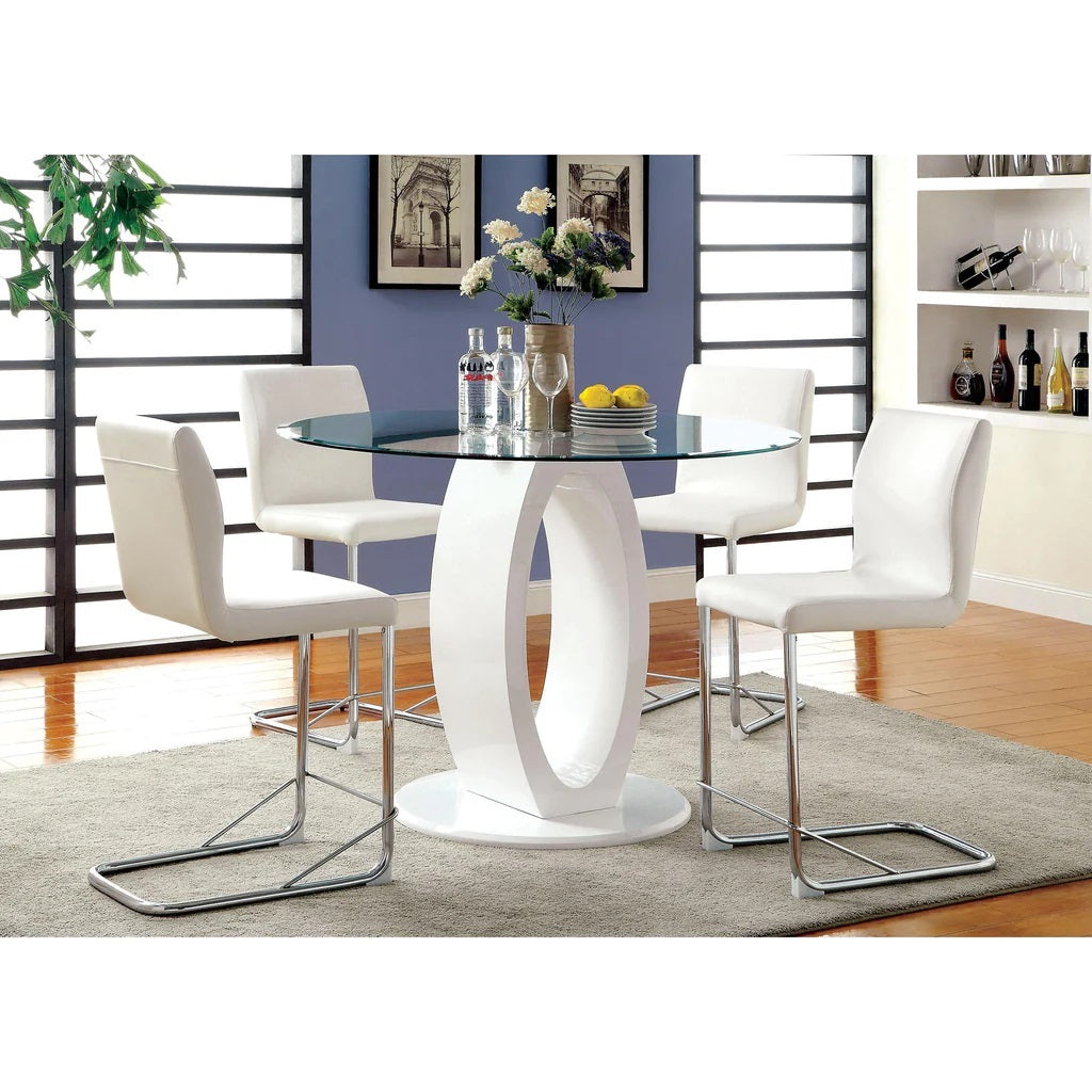 Set of 2 Padded Leatherette Counter Height Chairs in white-dining room-dining chairs-faux leather