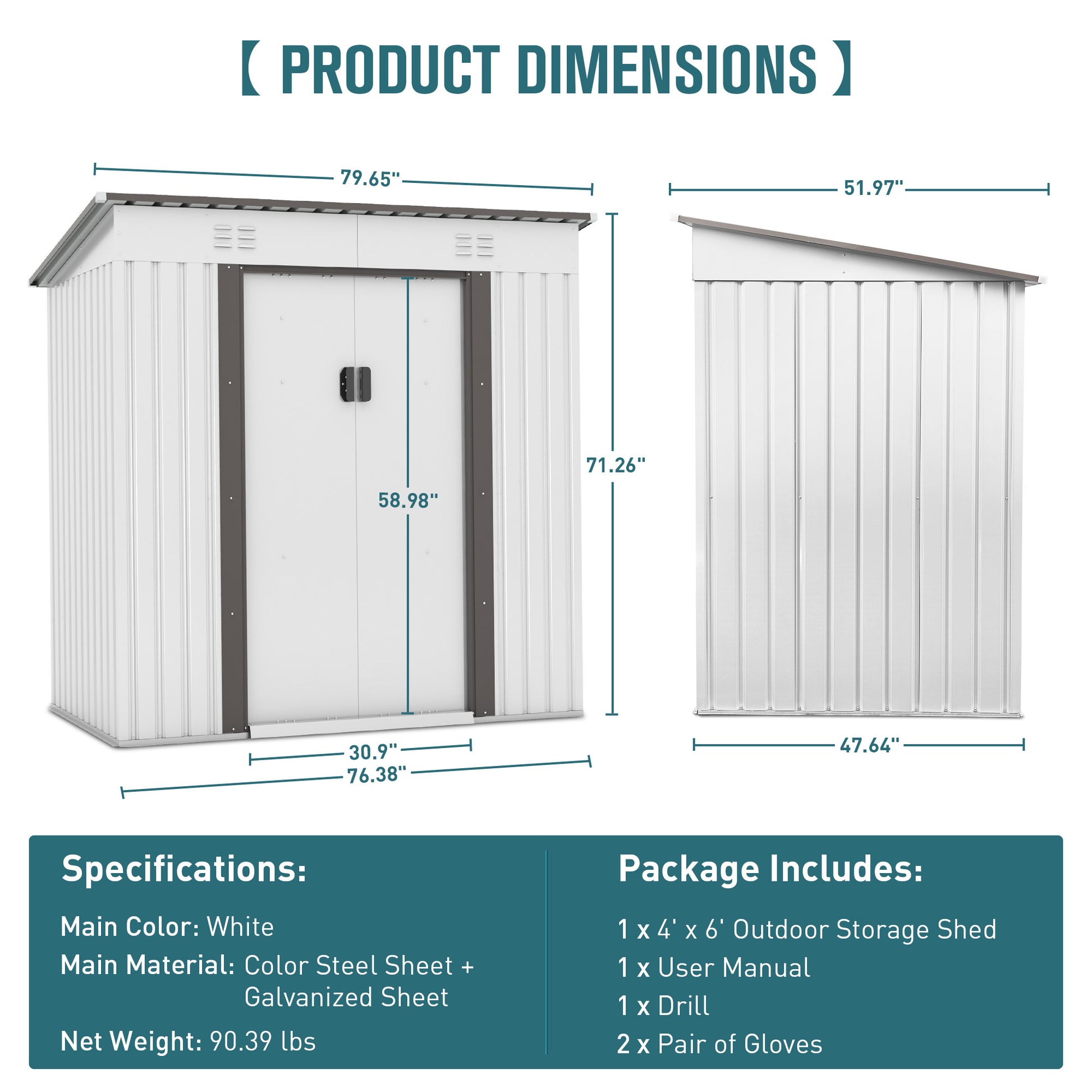 4 x 6 Ft Outdoor Storage Shed, Patio Steel Metal