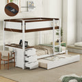 Twin Over Twin Bunk Bed with Twin size Trundle white+walnut-solid wood