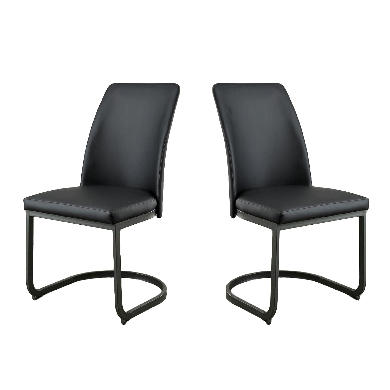 Set of 2 Padded Black Leatherette Side Chairs in Dark solid-black-dining room-dining chairs-faux