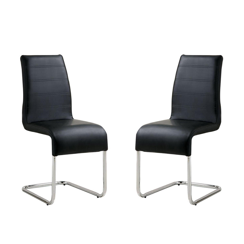 Set of 2 Padded Leatherette Side Chiars in Black and solid-black-dining room-side chair-faux leather