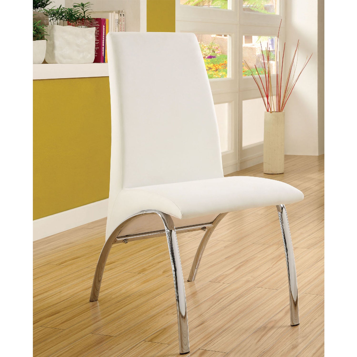 Set of 2 Padded Leatherette Side Chairs in White and solid-white-dining room-side chair-faux leather