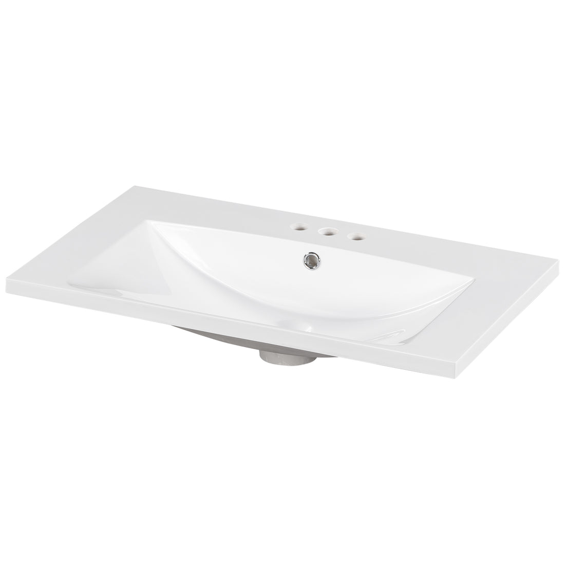 30" Single Bathroom Basin Sink, Vanity Top Only, 3 white-resin