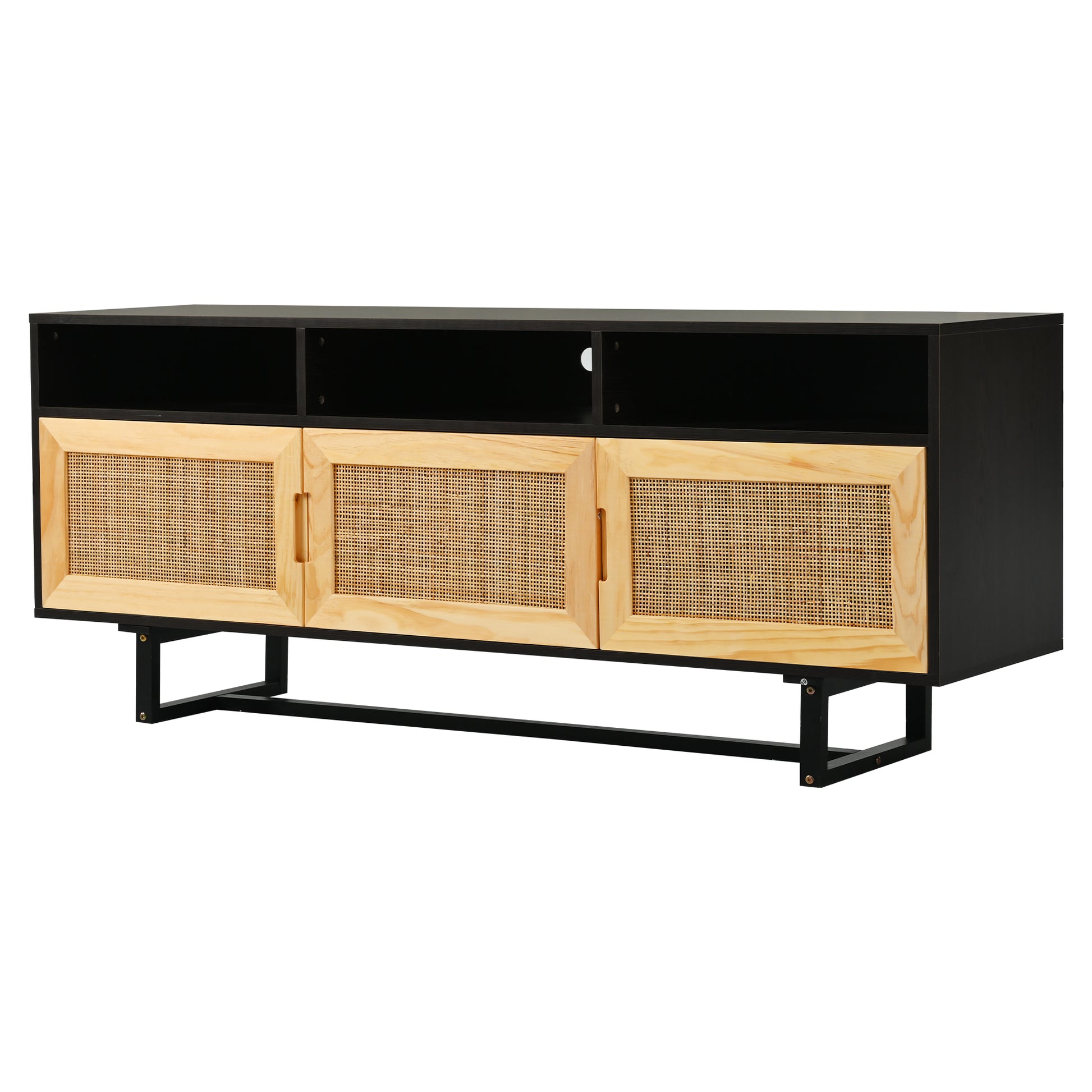 Retro Rattan Console Table 3 door TV Stand Media espresso-mdf