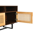 Retro Rattan TV Stand 3 door Media Console with walnut-mdf