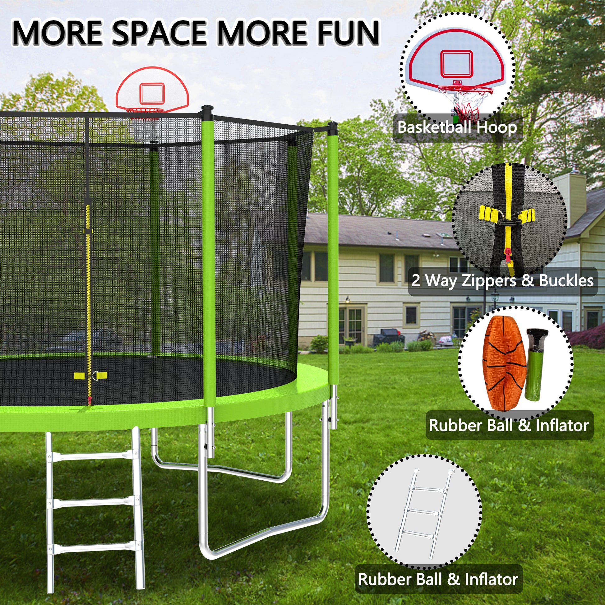 12ft Trampoline Green for Kids & Adults with