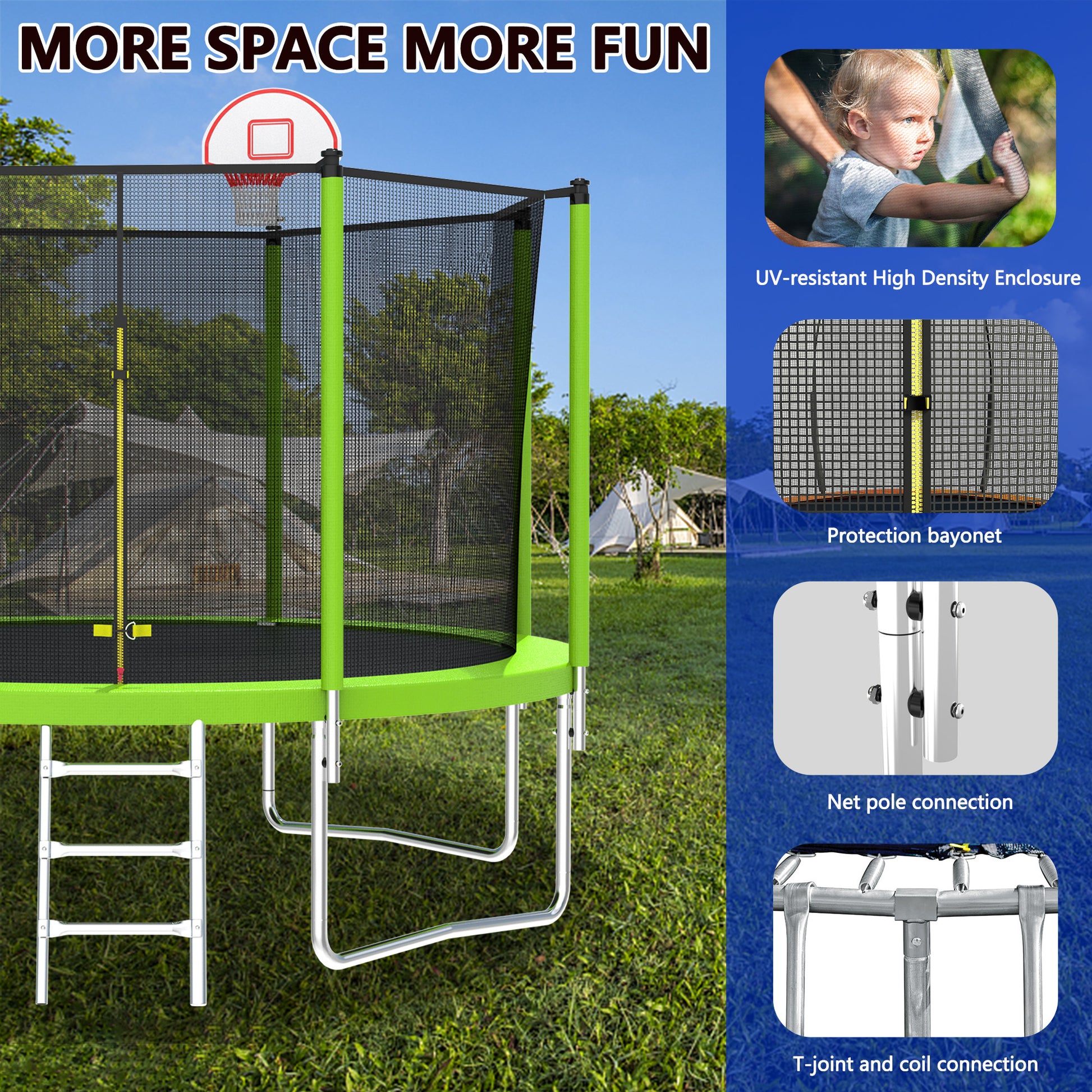 12ft Trampoline Green for Kids & Adults with