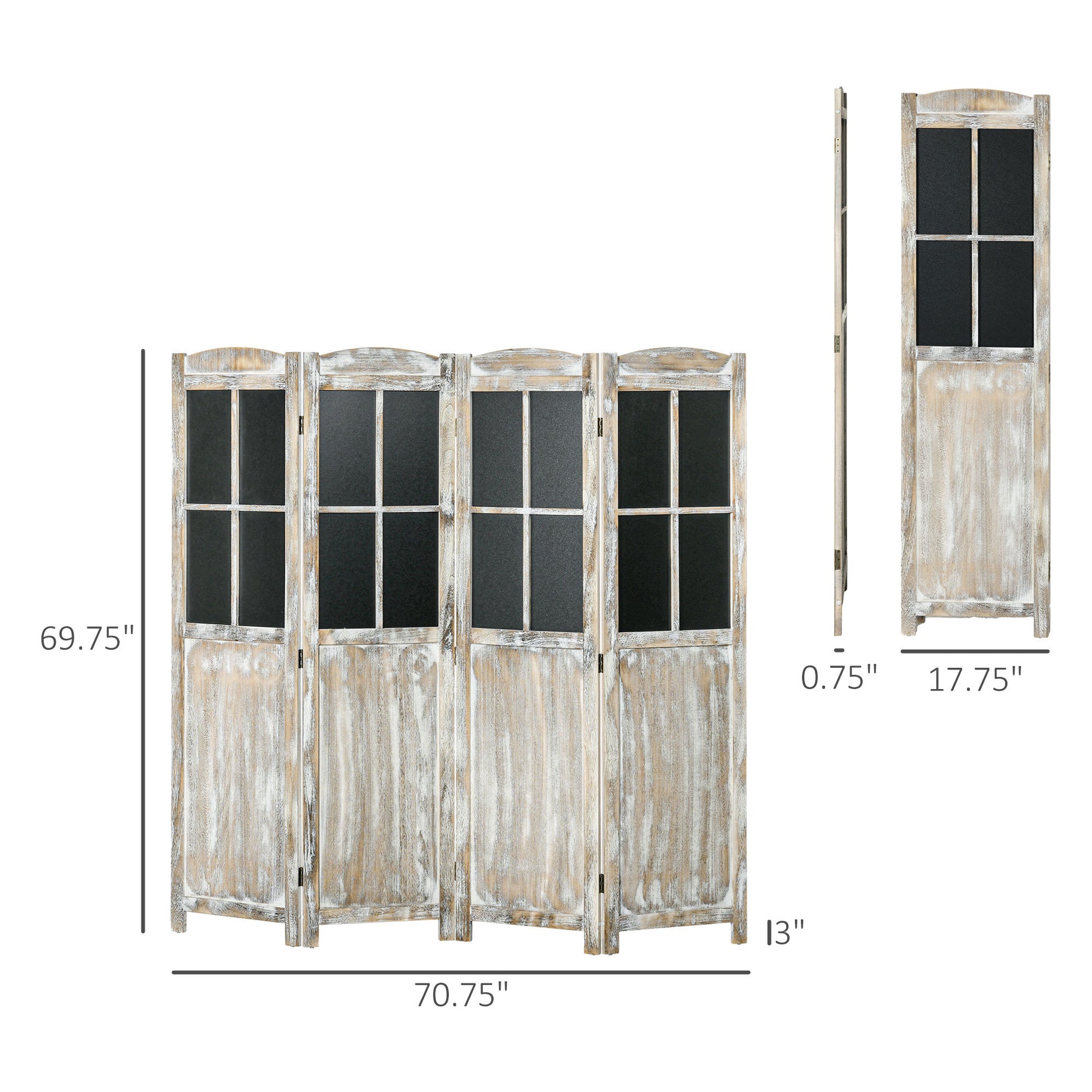 HOMCOM 4 Panel Room Divider, 5.6' Tall Farmhouse Style natural-wood