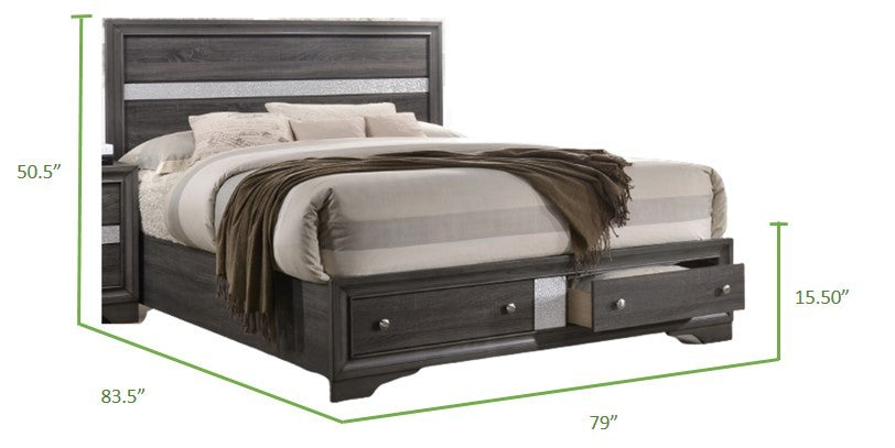 Matrix Traditional Style King 4 Piece Storage Bedroom box spring not required-king-grey-wood-4 piece