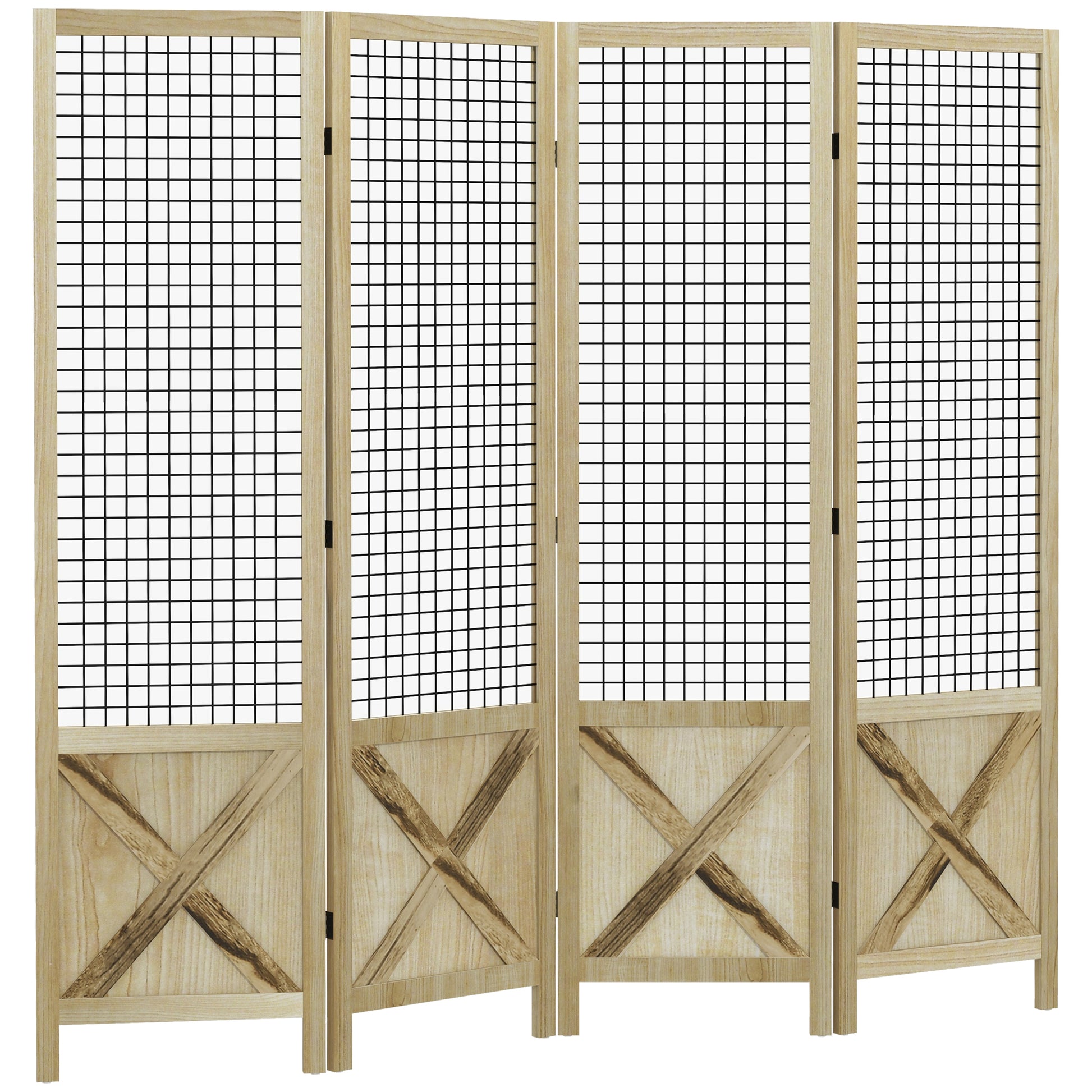 HOMCOM 4 Panel Room Divider, 4.7 Ft Tall Wood Indoor natural-wood