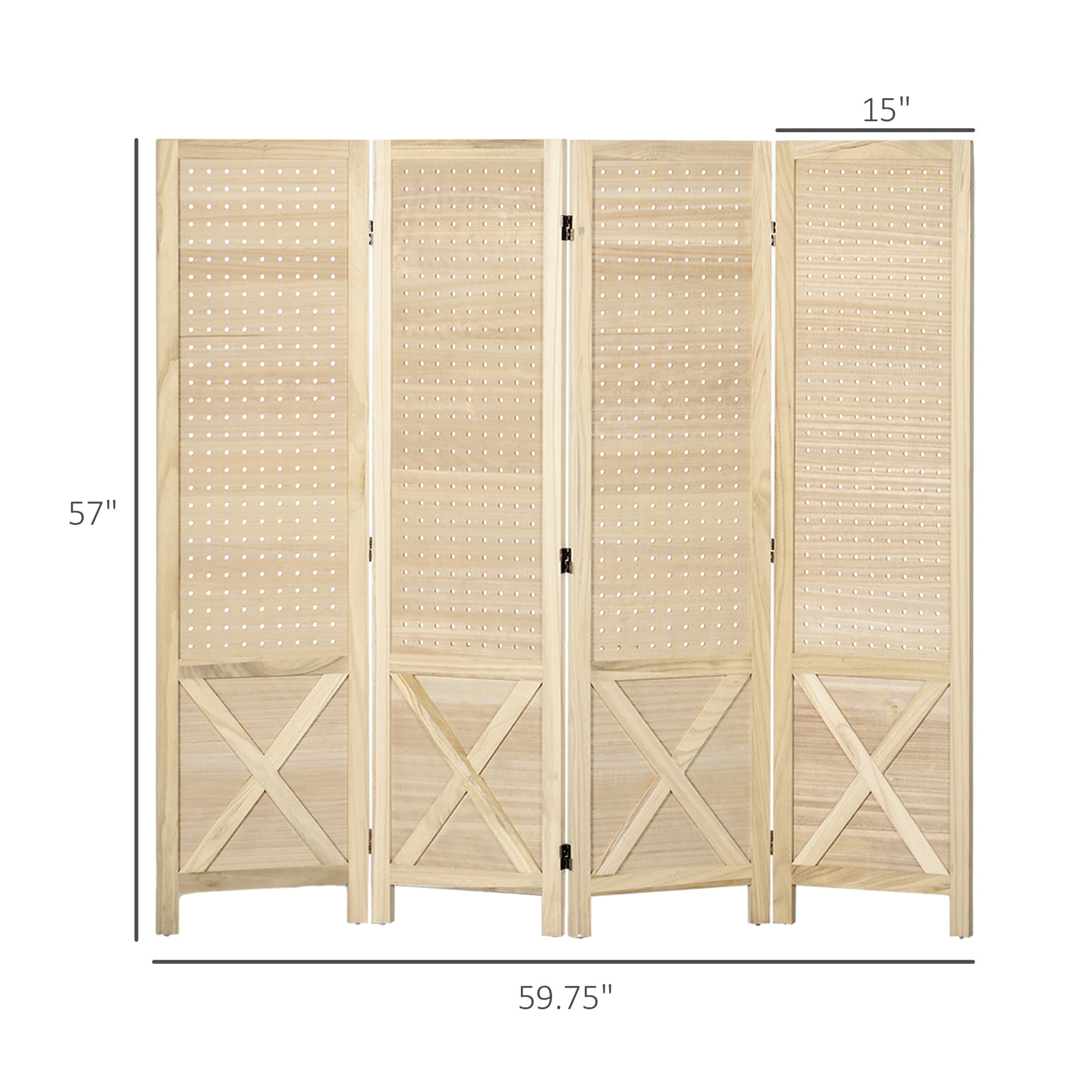 HOMCOM 4 Panel Pegboard Display Room Divider, 4.7' natural-wood