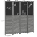 HOMCOM 4 Panel Folding Room Divider with Blackboard gray-wood