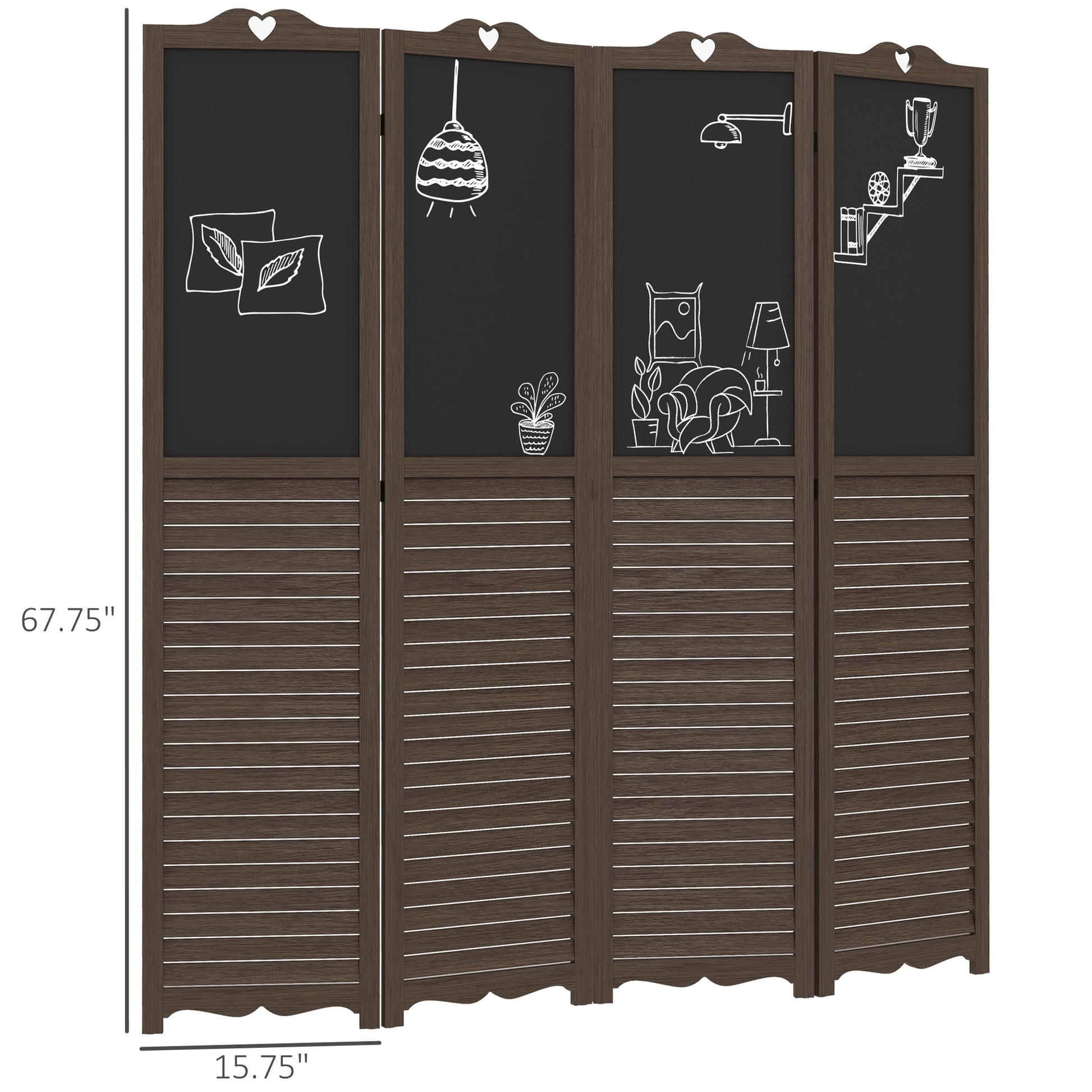 HOMCOM 4 Panel Folding Room Divider with Blackboard natural-wood