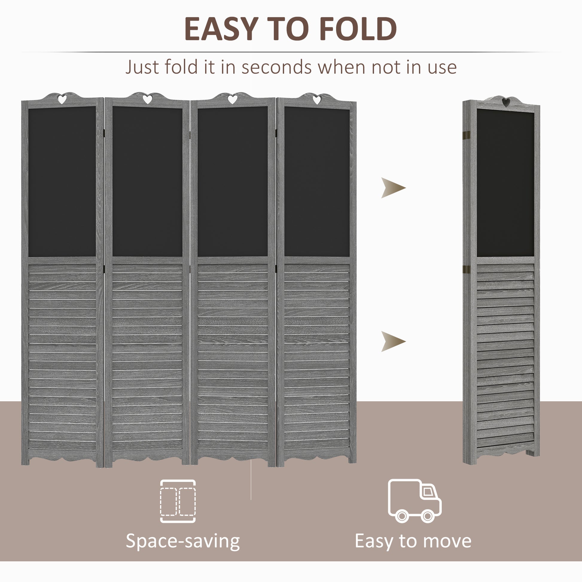 HOMCOM 4 Panel Folding Room Divider with Blackboard gray-wood