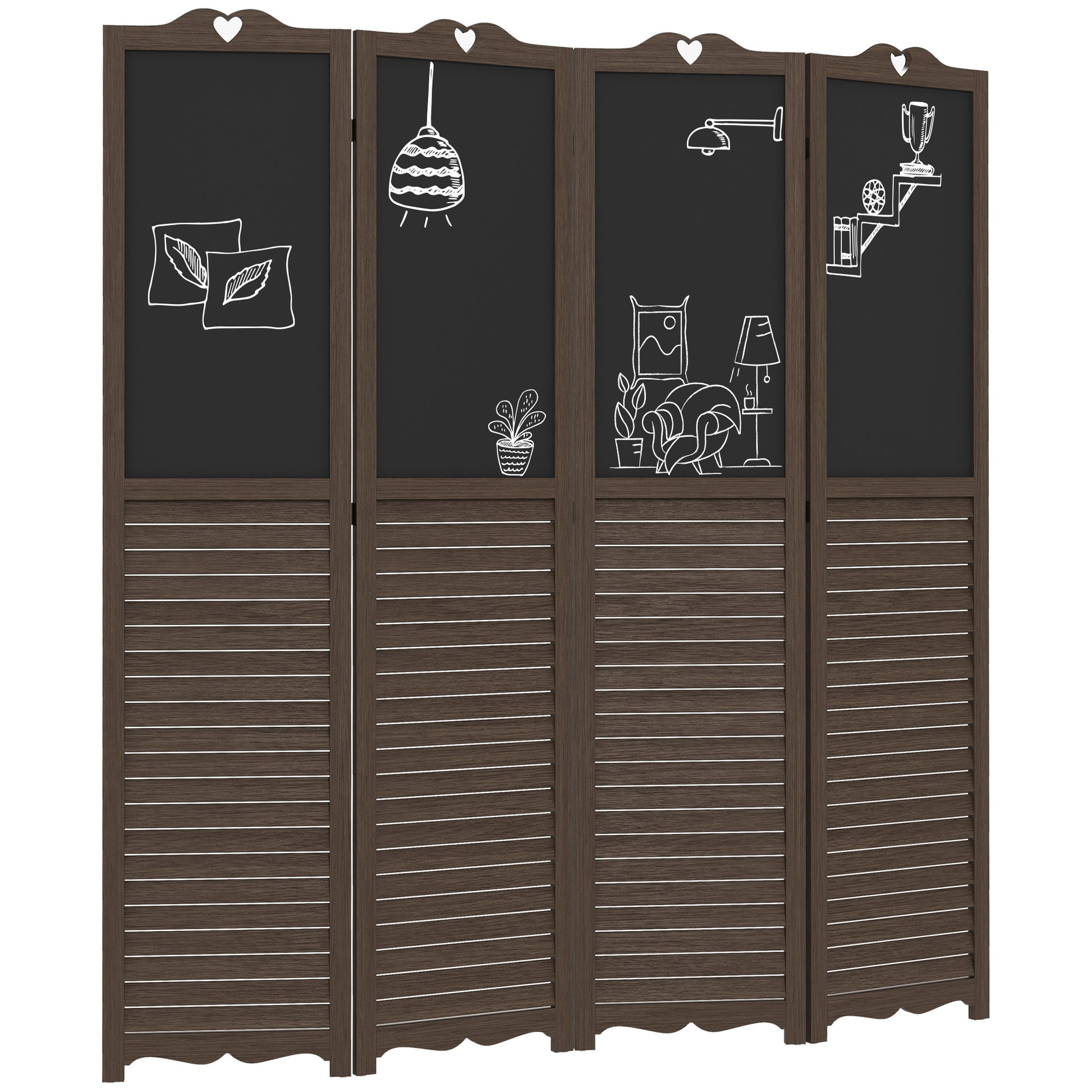 HOMCOM 4 Panel Folding Room Divider with Blackboard natural-wood