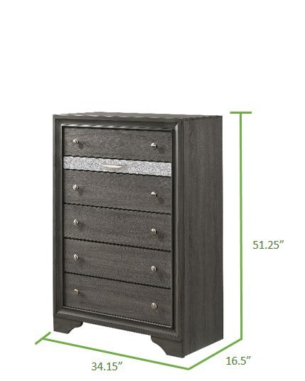 Matrix Traditional 5 Drawer Chest made with Wood in grey-wood-bedroom-traditional-solid wood+mdf-wood