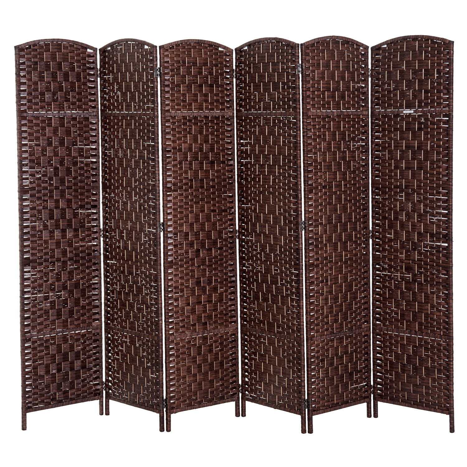 HOMCOM 6' Tall Wicker Weave 6 Panel Room Divider brown-wood