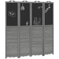 HOMCOM 4 Panel Folding Room Divider with Blackboard gray-wood