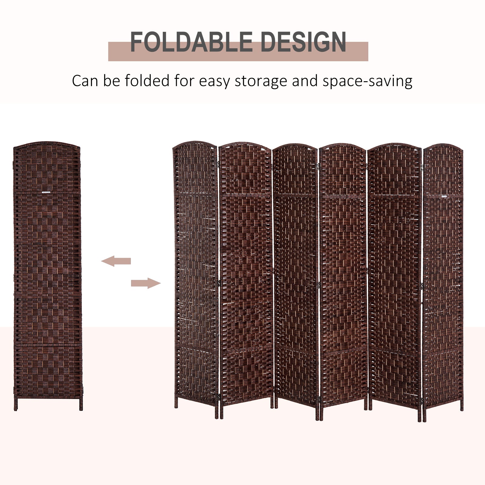 HOMCOM 6' Tall Wicker Weave 6 Panel Room Divider brown-wood