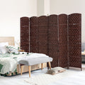 HOMCOM 6' Tall Wicker Weave 6 Panel Room Divider brown-wood