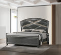 Glam Upholstered Queen Bed Gray Panel Bedroom w