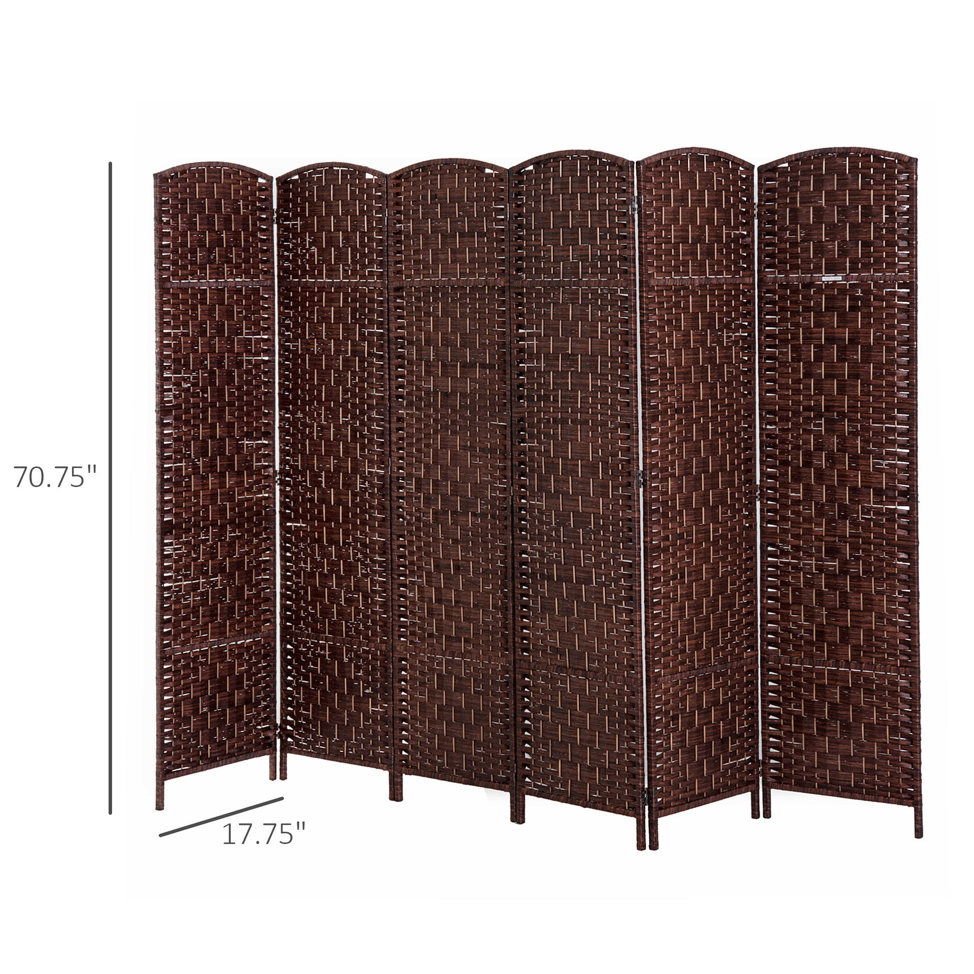 HOMCOM 6' Tall Wicker Weave 6 Panel Room Divider brown-wood