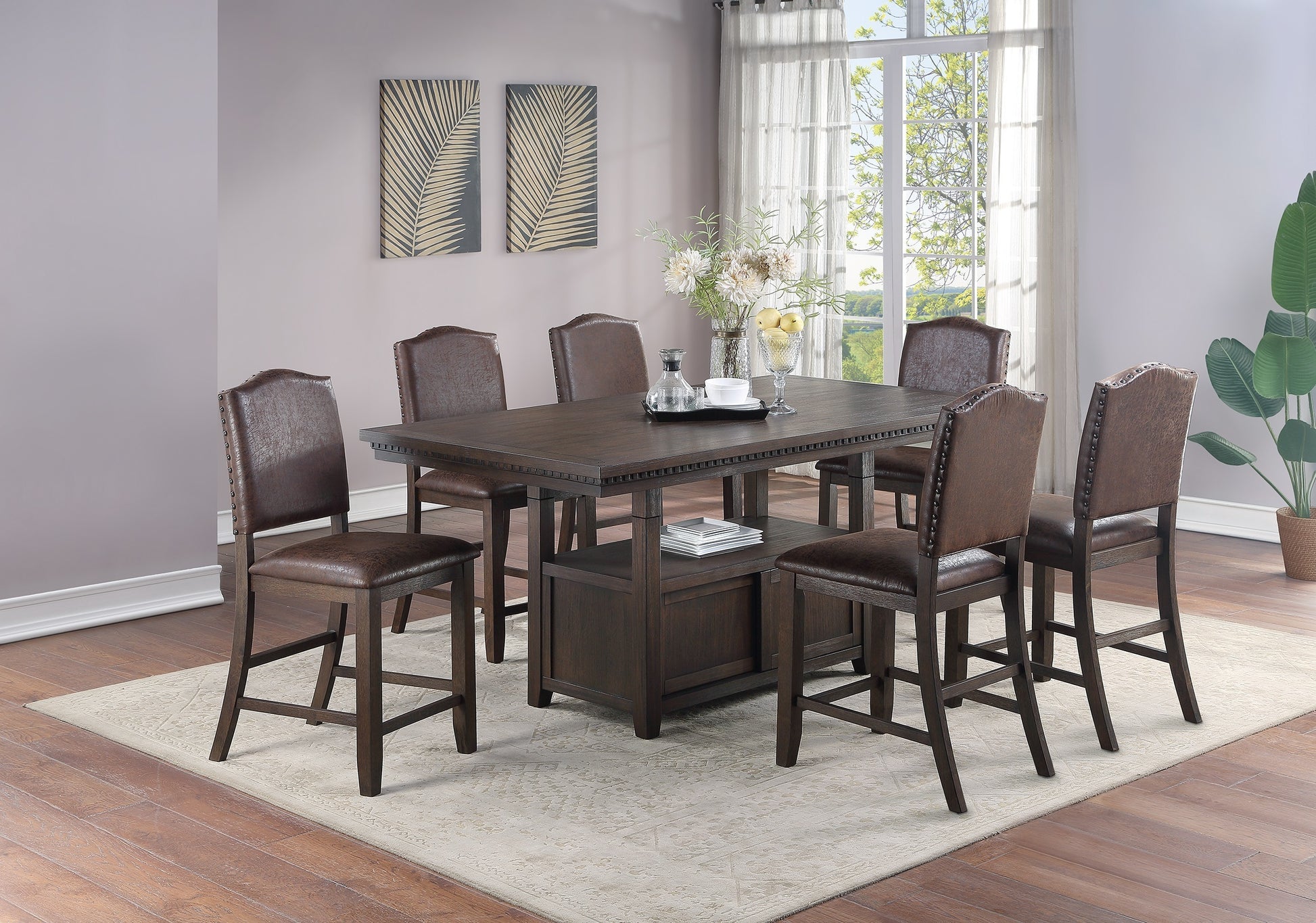 Classic Design Rustic Espresso Finish Faux Leather Set espresso-brown-dining