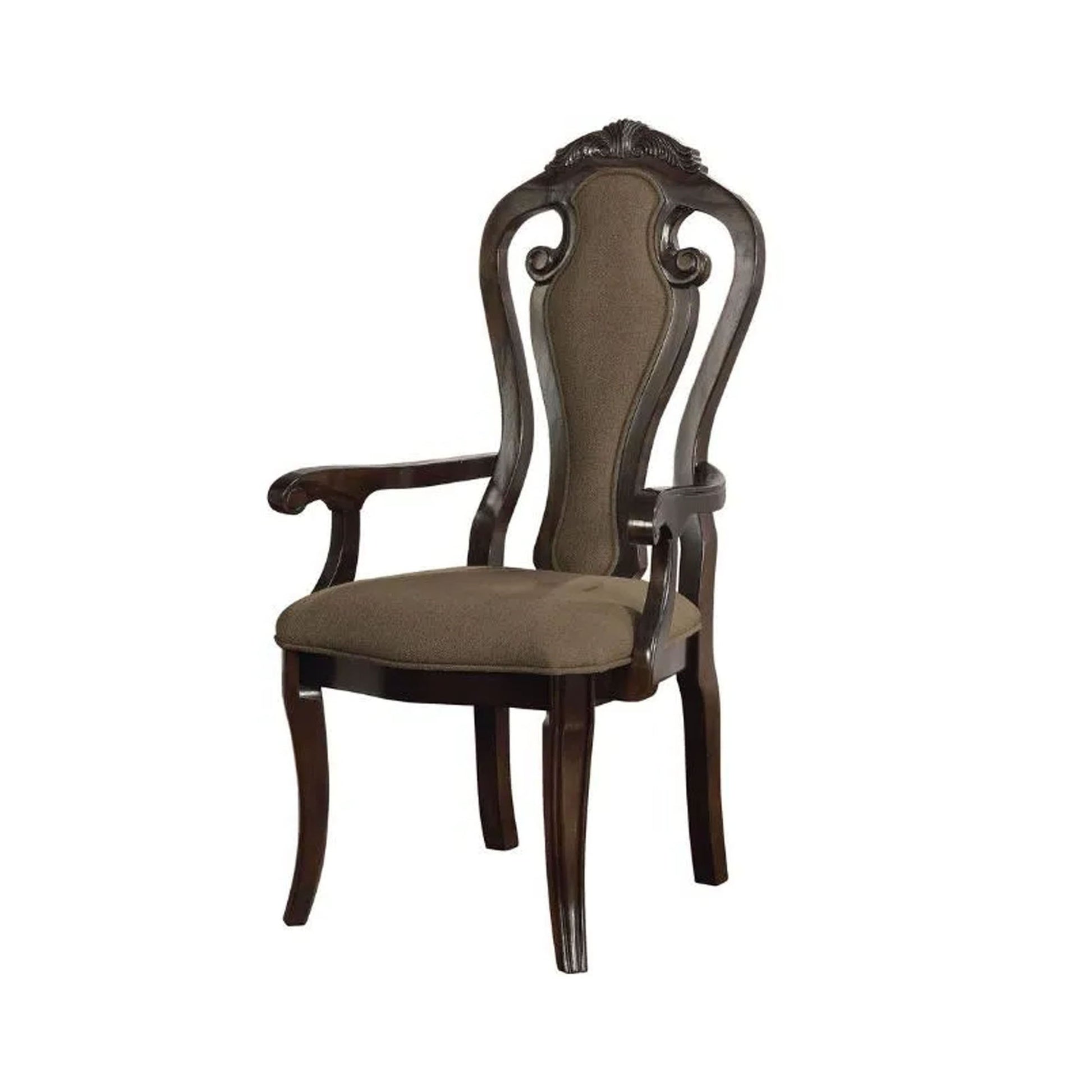 25 Inch Handcrafted Dining Armchair, Open Fiddle