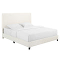 Queen Size White Boucle Upholstered Platform Bed